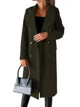 Damen Mantel Trenchcoat Wintermantel Übergangs zweireihig Jacke Parka Lang DE – Bild 7