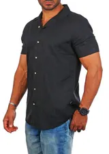 Carisma Herren Leinen Baumwoll Mix Casual Hemd kurzarm regular fit uni 9212 – Bild 3