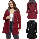 Damen Jacke Outdoor Übergang Kurzmantel Trenchcote Freizeit Hoodie Parka Herbst – Bild 6