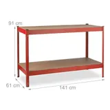 Werkbank Arbeitstisch Werkstatttisch Packtisch 2 Ebenen 600 kg rot Werktisch – Bild 4