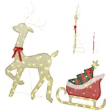 Outsunny LED Rentier mit Schlitten 125 cm Weihnachtsdeko mit 95 Lichtern – Bild 3