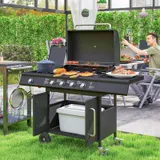 Gasgrill 15,2 KW Grillwagen inkl 5 Edelstahl-Brenner Rolle Seitenkocher Schwarz – Bild 2
