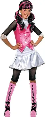 KINDER DRACULAURA KOSTÜM Halloween Monster High Vampir Hexen Schulmädchen Kleid – Bild 1