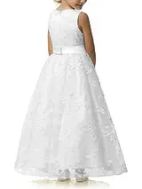 Mädchen Kleid Prinzessin Maxi Blumenkleider Hochzeit Ärmellos, Weiß, 2-3 Jahre – Bild 2
