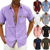 Herren T-Shirt Hemdshirt Kurzarm Blusehemd Hemden Freizeit Shirts Karierts Tops – Bild 9