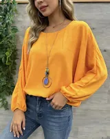 Damen Bluse Shirt Oversize loose Langarm Italy Oberteil + Kette 42 44 46 48 #45A – Bild 2