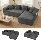Ecksofa Wohnlandschaft mit Schlaffunktion - Cord Stoff - L-Form Couch Modulsofa – Bild 11