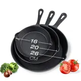 Gusseisen Pfanne Induktion Ø 16-30cm Eingebrannt Grillpfanne BBQ Bratpfanne Set – Bild 1