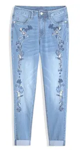 Damen Strech Jeans blue bleeched Stickerei Slim Fit Umschlag 36 bis 54 neu 72315 – Bild 1