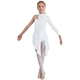DE Mädchen Tanzkleid Langarm Ballett Tanzrock Ein Schulter Spitze Ballettkleid – Bild 2