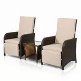 Gartenset 2 Sessel und Tisch Polyrattan Sitzgarnitur Gartenmöbel Lounge Braun – Bild 8
