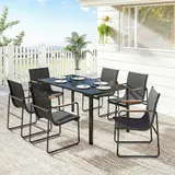 Gartenmöbel Set Sitzgruppe 150 x 80cm Glastisch mit 6 Atmungsaktiven Stühlen – Bild 3
