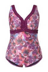 Ulla Popken Damen große Größen Badeanzug Glitzer Blüten Softcups recycelt 836472 – Bild 9