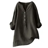 Damen Leinenhemd V Ausschnitt Bluse Leicht Bequem Sommer Freizeit Shirt Tops – Bild 8