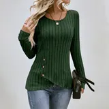 Damen Knopf Rundhals Oberteile Bluse Sweatshirt Langarmshirt Herbst Tops Tunika – Bild 12