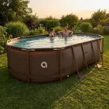 Pool 427x275x100cm Aufstellpool Gartenpool Schwimmbecken Stahlrahmen Oval rattan – Bild 7
