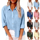 Damen Freizeit T-Shirt Leinenhemd Hemd Bluse Tee polyester Leinenbluse Top DE – Bild 3
