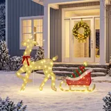 Outsunny LED Rentier mit Schlitten 125 cm Weihnachtsdeko mit 95 Lichtern – Bild 1