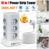 2 Meter, 12 Fach Steckdosenleiste 3 USB Mehrfachsteckdose Steckdosenturm Multi – Bild 1