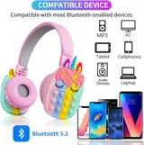 Kinder Faltbare Over Ear Kabellose Bluetooth Kopfhörer, 3D Push Pop Fidget Einhorn – Bild 5