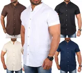 Herren Hemd Leinen Baumwoll Mix Carisma Stehkragen kurzarm regular fit 9337 – Bild 6