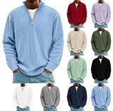 Herren Freizeit Sweatshirts Corduroy Half Zip Pullover Sweatshirt Costume Tops – Bild 3