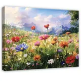 Leinwand Bilder Blumen Feld Bunt Wandbilder XXL Groß Leinwandbild Wanddeko 34 – Bild 1