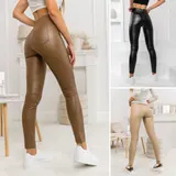 Leggins Hose Kunstleder Leggings Unifarben Casual Damen Mix BOLF Lederoptik – Bild 2