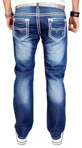 A. Salvarini Herren Designer Jeans Hose dicke weisse Zier Nähte denim blau AS011 – Bild 4