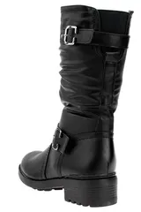 Damen Stiefel Boots Winterstiefel Gefüttert Blockabsatz Profilsohle Leder-Optik – Bild 5