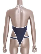 DE Damen Badeanzug Body Rückenfrei Bodysuit High Cut Stringbody Bademode Bikini – Bild 7