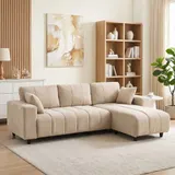 HOMCOM Ecksofa, 3 Sitzer Couch mit umkehrbarer Chaiselongue, Kissen, Sofa in L-Form, Gepolstert Eckcouch mit Leinen-Optik für Wohnzimmer, Schlafzimmer 242 x 156 x 87 cm, Beige   Aosom – Bild 2