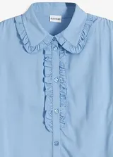 Damen Bluse blau Rüsche vorne 100% Viskose weich fallend Größe 38 - 52 neu 04503 – Bild 2