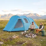 Outsunny Tunnelzelt für 3 Personen Campingzelt mit Zwei Räumen UV-Schutz Blau – Bild 2