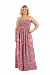 Z-One Damen Curvy Boho Maxikleid Sommer Neckholder Bandeau Kleid 40/42 - 52 – Bild 3