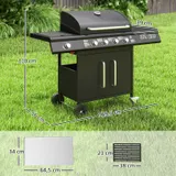Gasgrill 15,2 KW Grillwagen inkl 5 Edelstahl-Brenner Rolle Seitenkocher Schwarz – Bild 4