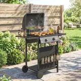 Outsunny Gasgrill 5 KW 2 Brenner BBQ Grillwagen Edelstahl inkl Seitentisch – Bild 9