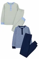 L&D Jungen Pyjama Set lange Schlafhose + langarm Oberteil Warm Bequem Winter Set – Bild 4