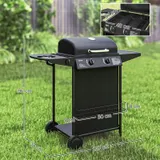 Gasgrill 7 KW Grillwagen inkl 3 Brenner Seitenkocher Rolle Deckel Schwarz – Bild 4