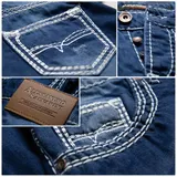 A. Salvarini Herren Designer Jeans Hose dicke weisse Zier Nähte denim blau AS011 – Bild 5