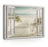 FENSTERBLICK STRAND MEER Wandbilder Fenster Leinwand Bilder Canvas Wohnzimmer – Bild 1