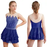 DE Kinder Mädchen Eiskunstlauf Kleid Strass Tanzkleid Gerafftes Ärmellos Trikot – Bild 1