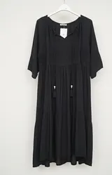 Boho Sommerkleid Damen Baumwollmix Stickerei Quasten Tunika Kleid Freizeit – Bild 1