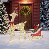Outsunny LED Rentier mit Schlitten 125 cm Weihnachtsdeko mit 95 Lichtern – Bild 2