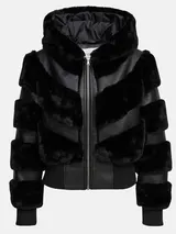 Tazzio Damen Jacke - Übergangsjacke mit Kapuze, Bomber-Style, Fell-Streifen-Look – Bild 8