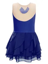 DE Kinder Mädchen Eiskunstlauf Kleid Strass Tanzkleid Gerafftes Ärmellos Trikot – Bild 11
