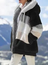 Damen Plüsch Warme Winterjacke Teddyfell Kapuzen Mantel Winter Fleecejacken – Bild 9