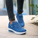 Laufschuhe Damen Plateau Schnürer Turnschuhe Dämpfung Keilabsatz Fitnessschuhe – Bild 11