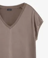Damen Shirt taupe braun Kurzarm weich fallend glänzend schön Gr 36 - 54 neu 5125 – Bild 5