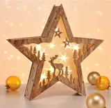LED Holzstern Weihnachtskulisse Weihnachtsdeko Weihnachten Hologramm Hirsch Holz – Bild 1